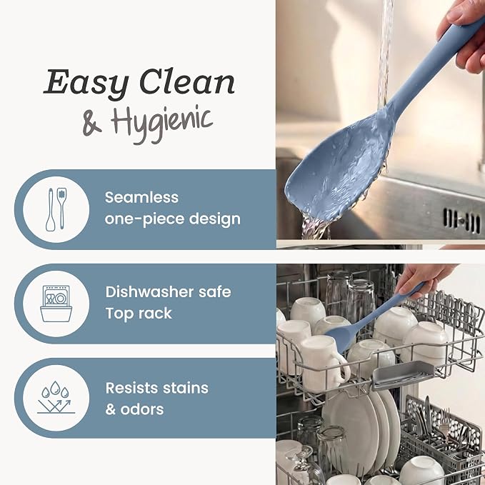 StarPack Silicone Spoonula The All-Rounder 11 Inch - LFGB Spoon Spatula, 600°F Heat Resistant, BPA-Free - One-Piece Seamless, Dishwasher Safe - for Nonstick Cookware, Light Blue