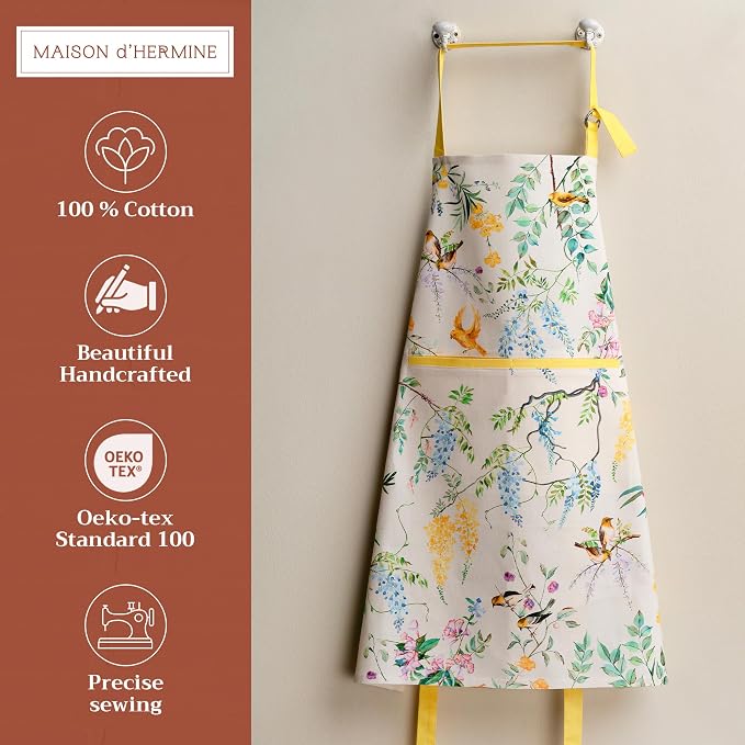 Maison d' Hermine 100% Cotton Apron for women with Pocket Kitchen Chef Apron for Men Cooking Spring Summer
