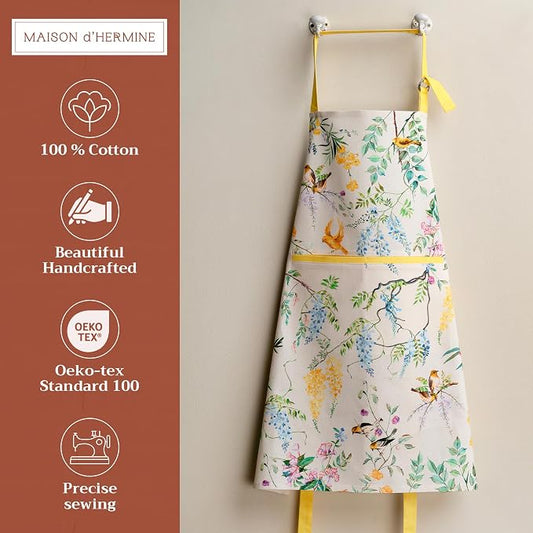 Maison d' Hermine 100% Cotton Apron for women with Pocket Kitchen Chef Apron for Men Cooking Spring Summer