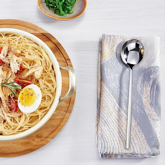 KEAWELL Premium Korean Soup Spoons with Long Handles, Set of 4, 18/10 Stainless Steel, Dishwasher Safe (Plain)