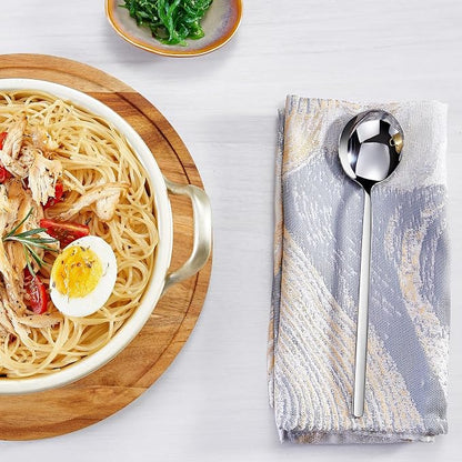 KEAWELL Premium Korean Soup Spoons with Long Handles, Set of 4, 18/10 Stainless Steel, Dishwasher Safe (Plain)