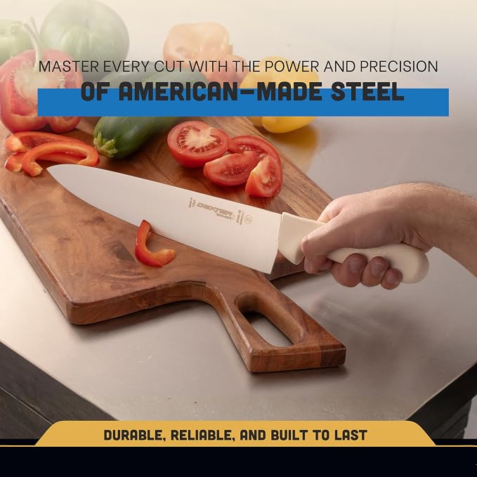 Dexter-Russell S145-10PCP 10-Inch Chef’s Knife, Sani-Safe Series Professional Kitchen Knife, High-Carbon Stainless Steel DEXSTEEL Blade, Textured White Polypropylene Handle, Heavy-Duty Chef Knife