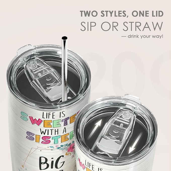 Sister Gifts - Sister Stainless Steel 20oz Tumbler, Insulated Travel Mug, Gifts for Birthday, Christmas, Women, Girls, Best Friends