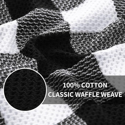 Homaxy Kitchen Towels and Dishcloths Set, 12 x 12 and 13 x 28 Inches, Set of 12 100% Cotton Waffle Weave Check Plaid Kitchen Dish Towels, Super Soft and Absorbent Dish Cloths, White & Black