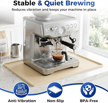 Golener Silicone Coffee Mat - 24" x 16" Coffee Bar Mat for Countertop with Raised Edges, Kitchen Station Pad, Accessories Fit Under Coffee Machine, Waterproof Dish Drying Mat, Heat Resistant, Beige