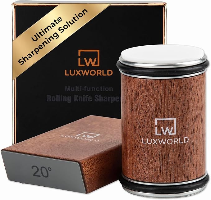 Rolling Knife Sharpener Kit | Diamond & Ceramic Disc Knife Sharpening System with Magnetic 15° & 20° Angle Guide | Manual Sharpener for Kitchen, Chef, Pocket & Japanese Knives | Gift Ready