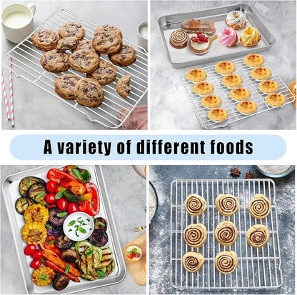 3 Set Baking Sheet with Rack, Stainless Steel Cookie Sheet with Cooling Rack(3 Pans + 3 Racks), Nonstick Baking Pan, Heavy Duty Cookie Sheets for Cooking, Oven & Dishwasher Safe, 9/12/16 Inch