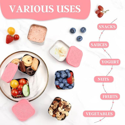 Qukaka Stainless Steel Snack Containers for Kids,7.2oz Easy Open Leak Proof Reusable Snack Box Container with Lids,Small Lunch Containers for Meal Prep,School,Picnic and Travel-3Pack