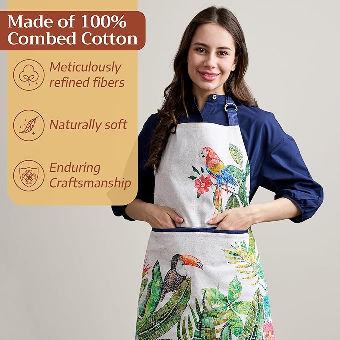 Maison d' Hermine 100% Cotton Apron for women with Pocket Kitchen Chef Apron for Men Cooking Spring Summer