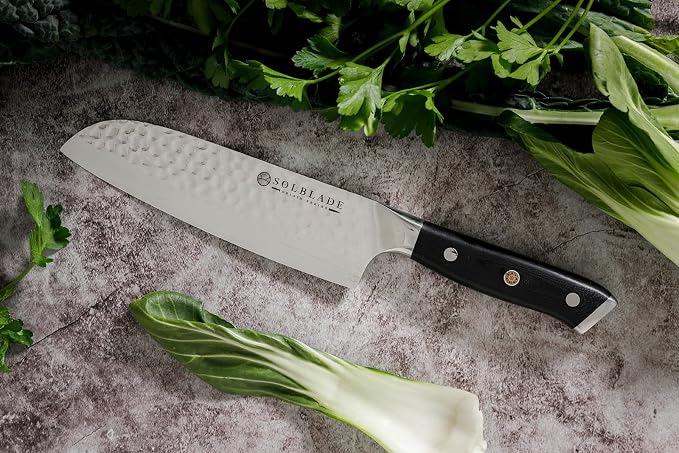 Santoku Knife 7 inch Blade - Origin Series - VG10 Japanese Damascus Steel - Razor Sharp - G10 Black Handle - Professional Full Tang Santoku Knife (Black), ORG-ST-BL-7