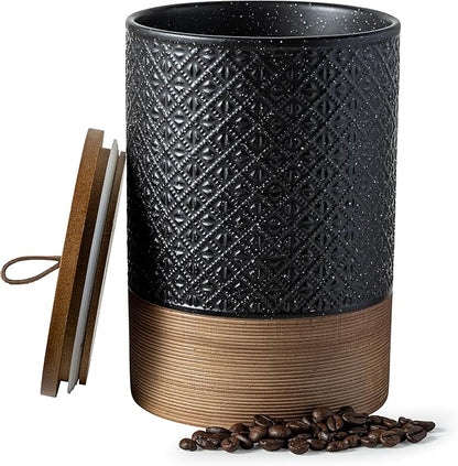Miamolo Large Jar with Lid, Ceramic Coffee Container with Airtight Lids, Food Storage Containers, Kitchen Canisters for Countertop Coffee Bar Accessories Wedding Gift - Black & 64 fl.oz