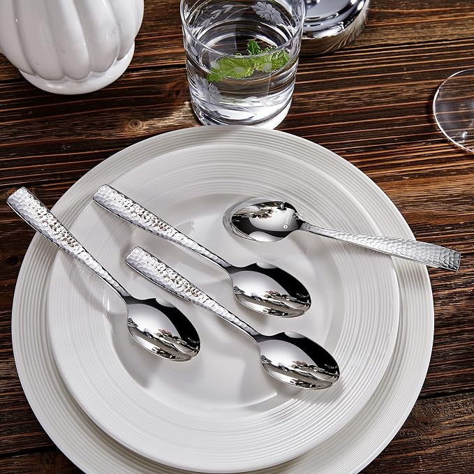KEAWELL Premium 4-Piece Louis Hammered Spoons Set, 18/10 Stainless Steel, Set of 4, Fine Spoon Set with Squared Edge, Dishwasher Safe (6.4" Teaspoon)