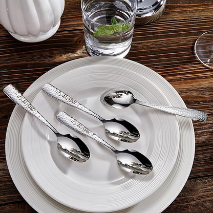 KEAWELL Premium 4-Piece Louis Hammered Spoons Set, 18/10 Stainless Steel, Set of 4, Fine Spoon Set with Squared Edge, Dishwasher Safe (6.4" Teaspoon)