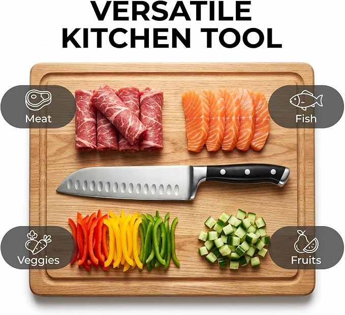7 Inch High Carbon Steel Santoku Knife, Triple Rivet Kitchen Knives with Ergonomic Handle, Ultra Sharp Japanese Knife for Slicing, Dicing, Chopping Vegetables Meat and Fish