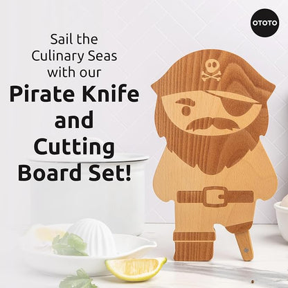 OTOTO Cutting Board Wooden & Plastic Cutting Boards for Kitchen, Fun & Spooky Kitchen Gadgets, Housewarming & Goth Gifts, Dishwasher Safe (Pirate, Wood)