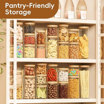 Airtight Glass Food Storage Containers with Lids,5-Pack Pantry Storage Canisters Set,19/26/33/45/68 Ounces Kitchen Jars for Flour,Sugar,Salt,Coffee Beans,Cereal,Spice,Creamer & Overnight Oats