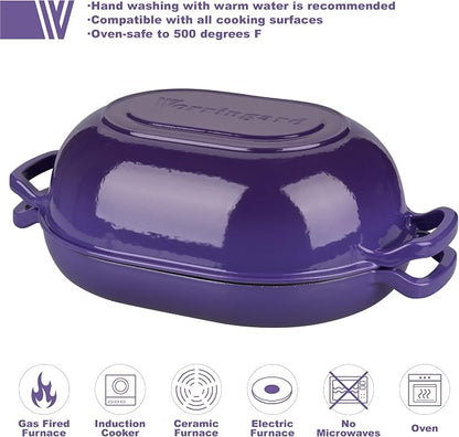 VORRINGARD Enameled Cast Iron Sourdough Bread Oven, Dutch Oven, Loaf Cast Iron Bread Pan for Homemade Bread Baking, Meatloaf Pan with Lid, 7QT, Purple