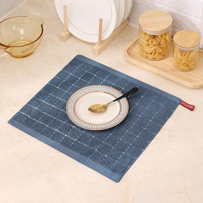 Mordimy 100% Cotton Terry Cloth Dish Cloths, Soft and Absorbent Checkered Dish Towels, Quick Drying Dish Rags for Washing Dishes, 12 Pack, 12 x 12 Inches, Grey