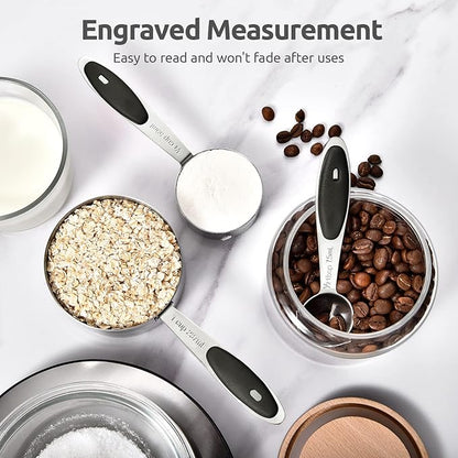 Measuring Cups and Spoons Set: U-Taste 18/8 Stainless Steel 10 Pieces Metal Stacking Kitchen Baking Cooking Food Measure Set 5 Cups 5 Spoons with Strengthened Weld Joints (Black, Upgraded Version)
