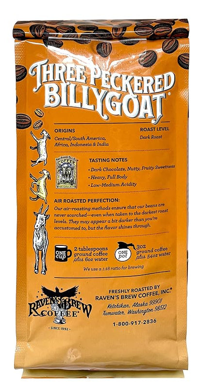 Raven's Brew Coffee Bold Organic Coffee Dark Roast Whole Bean - Organic Three Peckered Billy Goat 12oz