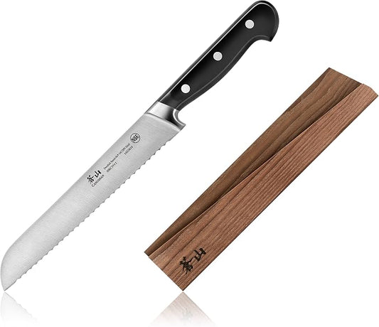 Cangshan TV2 Series 1022827 Swedish 14C28N Steel Forged 8-Inch Bread Knife and Wood Sheath Set