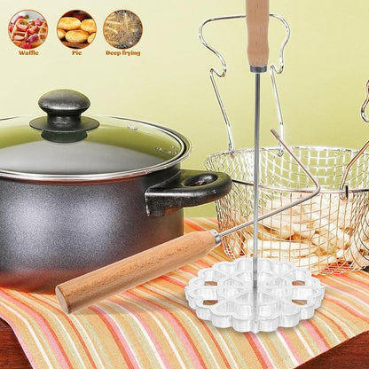 Mold Rosette Iron Molds with Wooden Handle, Flower Cookie Maker Molds, Funnel Cake Maker Cooking Stamp Maker