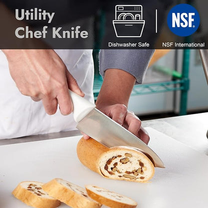 CURTA 6-inch Commercial-Grade Chef's Knife, NSF Listed, Ergonomic, Non-slip White Handle, High Carbon 420 Stainless Steel Forged Blade Straight Edge, Dishwasher Safe, Rust Proof
