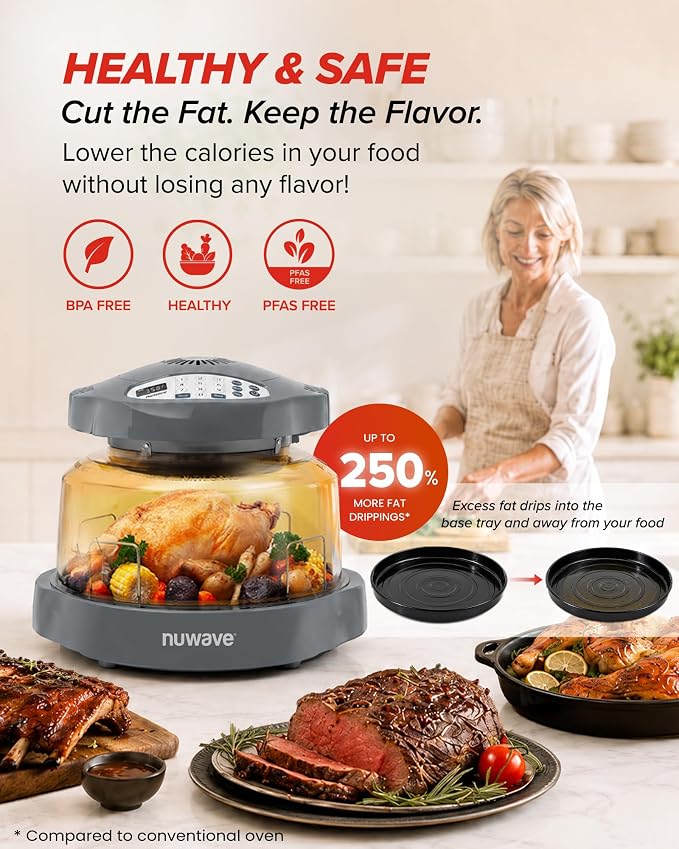 Nuwave Pro Plus 2 Air Fryer Oven, Infrared Countertop Convection, No Defrost No Preheat, Triple Combo Heating, 10-in-1 Multicooker, PFAS & BPA Free, 10LB Capacity, Dishwasher Safe Parts, 20660V03Y