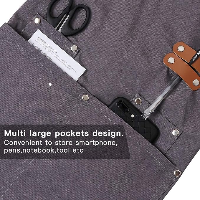 Chef Apron,Cross Back Apron for Men Women with Adjustable Straps and Large Pockets,Canvas,M-XXL (Grey)