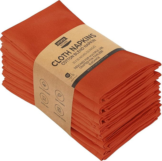 Utopia Kitchen Orange Cloth Napkins [12 Pack, 20x20 Inch] Absorbent Cotton Blend Washable and Reusable for Halloween, Thanksgiving, Dinner, Restaurant, Lunch, Wedding and Hotel