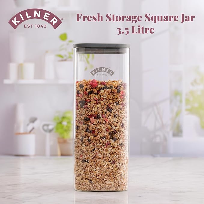 Kilner Fresh Storage Jar 3.5 Litre Airtight Glass Container Durable Vacuum Seal Lid | BPA-Free Jar for Food Storage, Pasta, Dry Goods, Pantry Organisation
