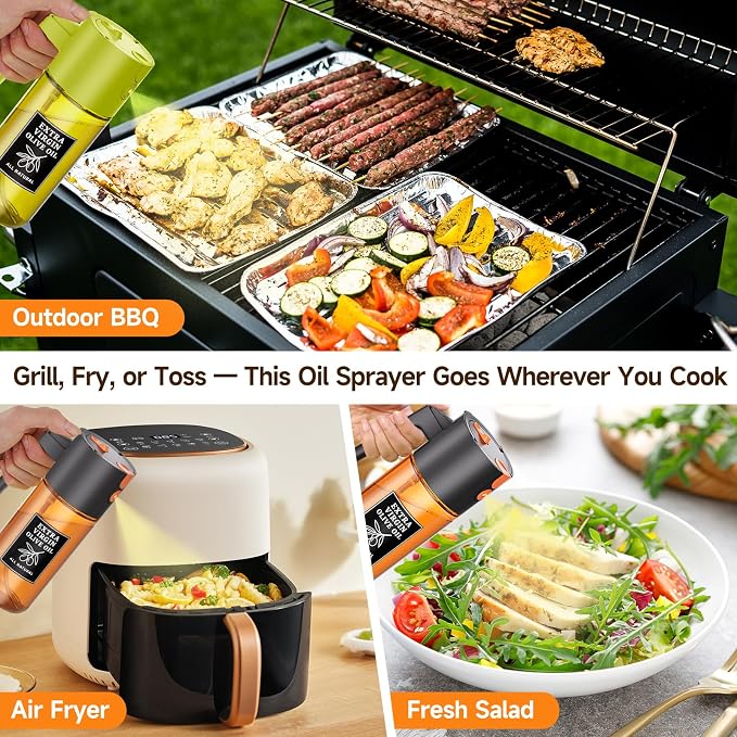 2-Pack Black and Green Oil Sprayer Set, Two 500ml Dark-Tinted Glass Spray and Pour Bottles for Multi-Oil Organization, Meal Prep, BBQ, Salad