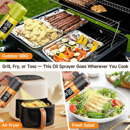 2-Pack Black and Green Oil Sprayer Set, Two 500ml Dark-Tinted Glass Spray and Pour Bottles for Multi-Oil Organization, Meal Prep, BBQ, Salad