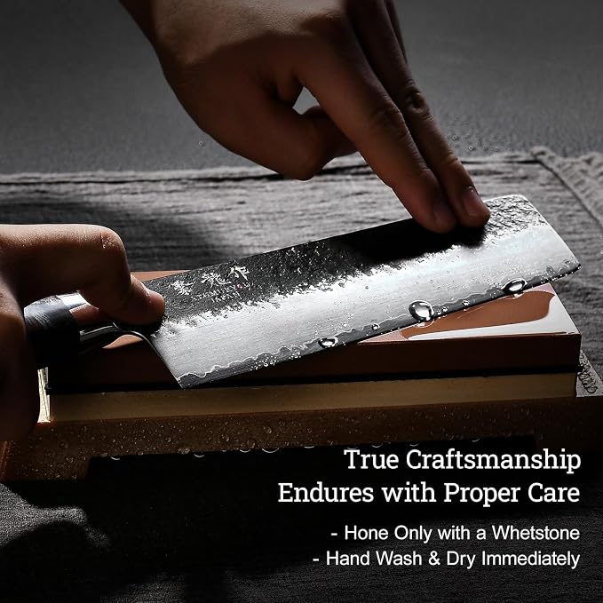Japanese Nakiri Knife, 7 Inch Hand Forged Chef Knives with VG10 Steel, Professional Kitchen Knives, Ultra Sharp Vegetables Knife with Ergonomic Red Handle, Cooking Gifts for Men and Women