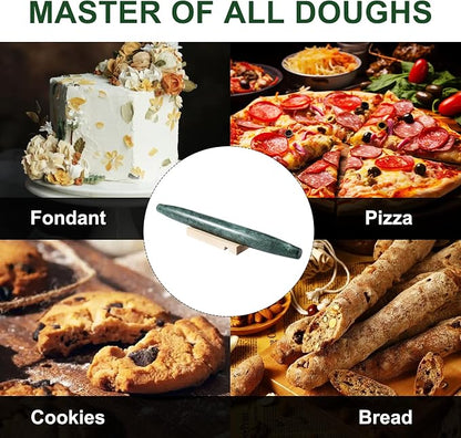French Marble French Rolling Pin with Wooden Resting Base, 15 inch Kitchen Baking Tool for Baking with Non-Stick Surface, Ideal as a Dough Roller for Pie Crust, Cookie, Pasta