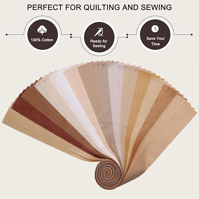 Nodsaw Solid Jelly Roll Fabric for Quilting 42 Strip 2.5" x 44", Cotton Fabric Strips Jelly Rolls for Quilting, Rug, Blanket, Quilt, and Crafts - Brown White Coffee Khaki Cream Ivory Natural