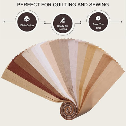 Nodsaw Solid Jelly Roll Fabric for Quilting 42 Strip 2.5" x 44", Cotton Fabric Strips Jelly Rolls for Quilting, Rug, Blanket, Quilt, and Crafts - Brown White Coffee Khaki Cream Ivory Natural