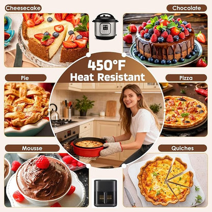 MASSUGAR 9 Inch Springform Pan, Nonstick Cheesecake Pan with Silicone Protector, 50 Pcs Parchment Paper Liners & 3 Cake Scrapers, No Leaks in Water Bath, Leakproof Round Cake Pan with Removable Bottom