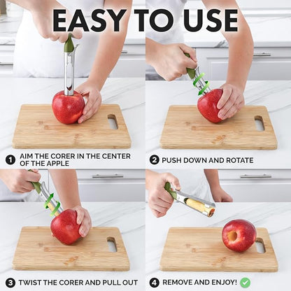 Zulay Kitchen Ultra Sharp Apple Corer Tool - Stainless Steel, Sharp & Serrated Blade Cores in Seconds - Easy to Use & Clean, Durable Apple Core Remover for Apples & Small Fruits - Olive Green