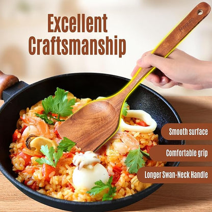 Wooden Spoons for Cooking, 9 PCS Teak Wood Cookware Utensil Set - Smooth Finish, Non-Stick, Comfortable Grip, Heat Resistant Kitchen Utensils Gift Box