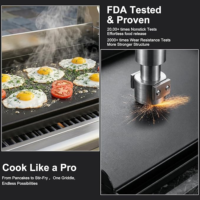 25" x 16" Cast Iron Griddle for Gas Grill with Silicone Griddle Tool Kit, Pre-Seasoned Grill Griddle for Gas/Charcoal Grills, Flat Top Grill Accessories Set with Spatulas, Scraper Cleaning Brush