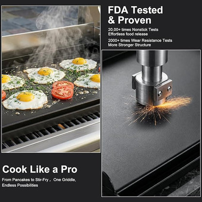 25" x 16" Cast Iron Griddle for Gas Grill with Silicone Griddle Tool Kit, Pre-Seasoned Grill Griddle for Gas/Charcoal Grills, Flat Top Grill Accessories Set with Spatulas, Scraper Cleaning Brush