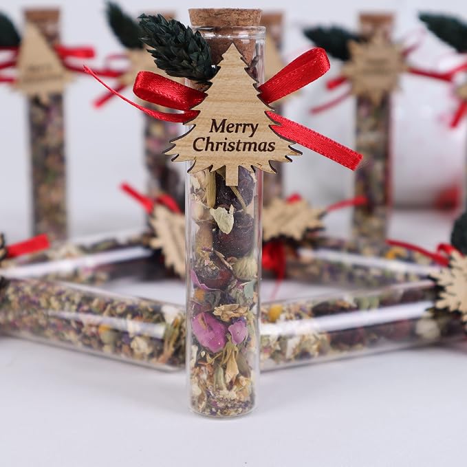 HTF Pack of 5 Christmas Decorations, Tea Party Favors for Women, New Years Eve Party Supplies, Christmas Gifts, Coworker New Year, Happy Holiday Personalized Tea Favors (CH, Tree)