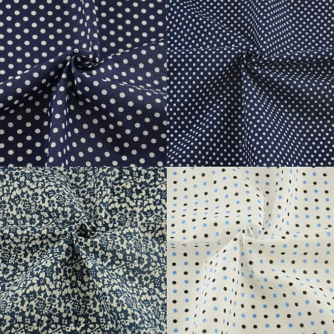 Cotton Fabric for Sewing 7 Pieces (20"X20"), Fabric Bundles, Precut Fabric for Patchwork, Pretty Floral Pattern, Material for Quilting, Sewing Cloths, DIY Artcraft for Sewing -Navy