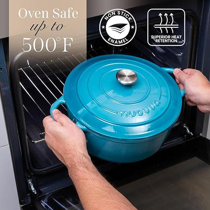 Cast Iron Dutch Oven with Lid - Non-Stick Ovenproof Enamelled Casserole Pot - Sturdy Dutch Oven Cookware - Blue, 3.1-Quart, 22cm- by Nuovva