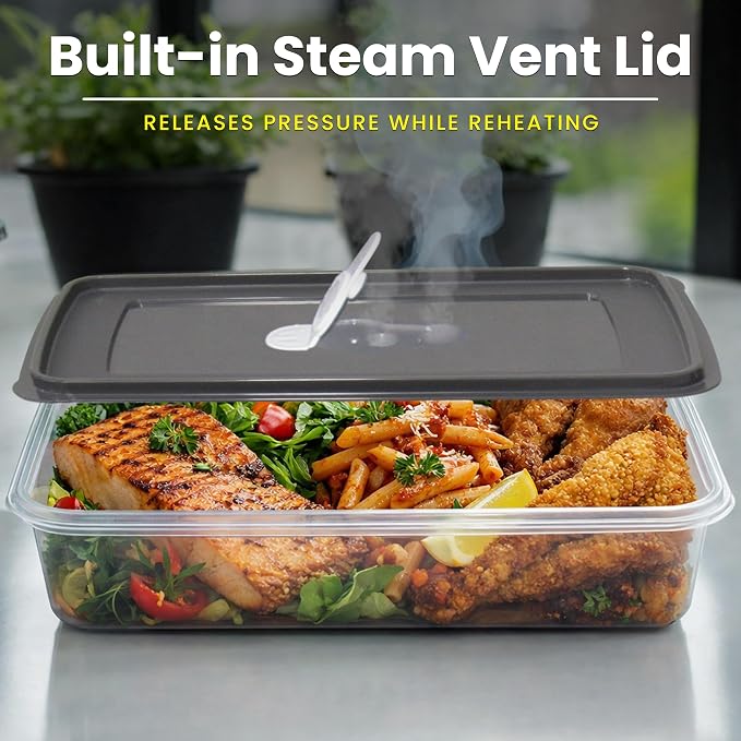 Neez 14PCS Vacuum Plastic Food Storage Container Set with Vented Lids (20 Cups) - Airtight, Microwave, Dishwasher Safe, Airlock lids - Perfect for Meal Prep, Leftovers