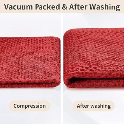 Homaxy 100% Cotton Kitchen Towels and Dishcloths Set, 12 x 12 Inches and 13 x 28 Inches, Set of 12 Bulk Kitchen Towels Set, Ultra Soft Absorbent Dish Cloths for Washing Dishes, Red