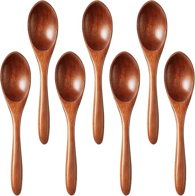 7pcs Small Wooden Spoons for Honey, Tea, Coffee Little Wood Table Spoon for Eating, Stirring Mini Wooden Utensils Set