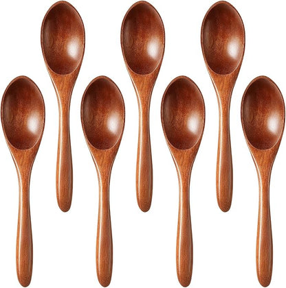 7pcs Small Wooden Spoons for Honey, Tea, Coffee Little Wood Table Spoon for Eating, Stirring Mini Wooden Utensils Set