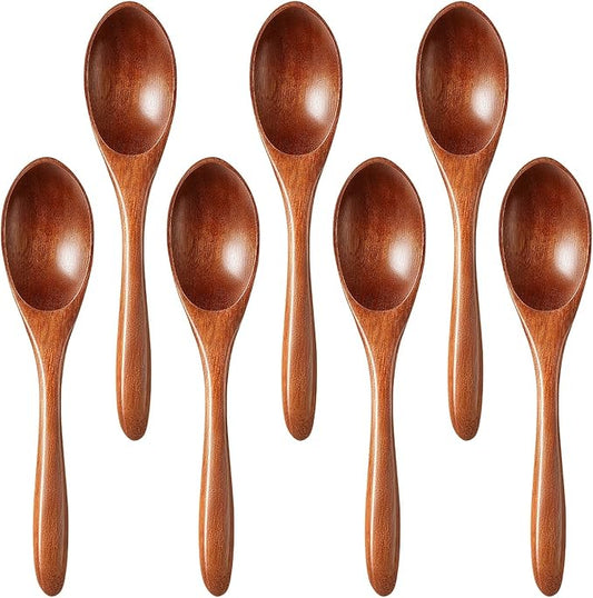 7pcs Small Wooden Spoons for Honey, Tea, Coffee Little Wood Table Spoon for Eating, Stirring Mini Wooden Utensils Set